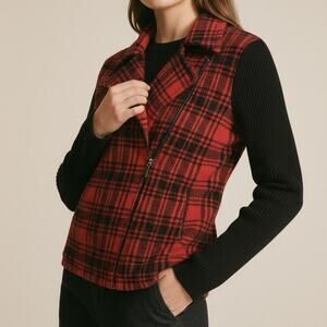 Chaps Red Black Buffalo Plaid Flannel Zip Up Jacket Petite Small PS Shacket
